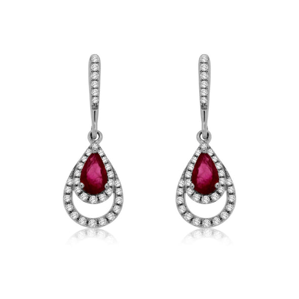 Pear Ruby and Diamond Dangle Earrings