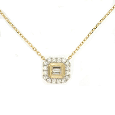 Baguette and Round Diamond Octagon Shaped Necklace