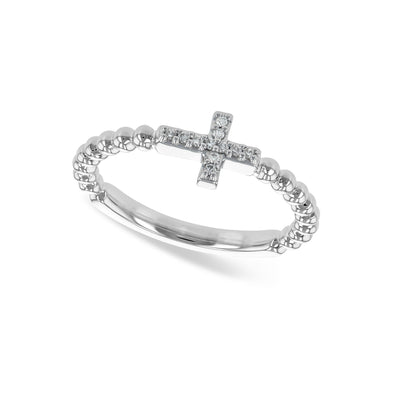 Diamond and Bead Design Cross Ring