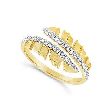 Diamond Accented Bypass Feather Design Ring