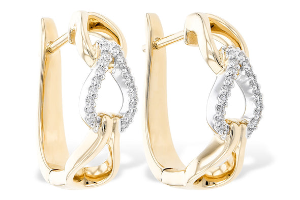 Diamond Accented Link Design Huggie Earrings