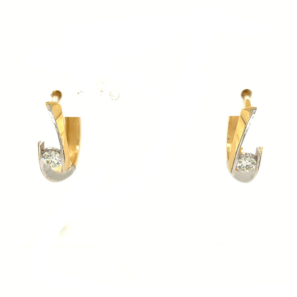 Single Round Diamond Accented Tapered Huggie Earrings