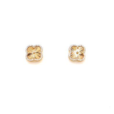 Diamond Accented Clover Design Stud Earrings