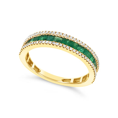 Baguette Emerald and Round Diamond Ring