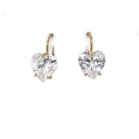 Cubic Zirconia Heart Drop Design Earrings - 18kt Yellow Gold