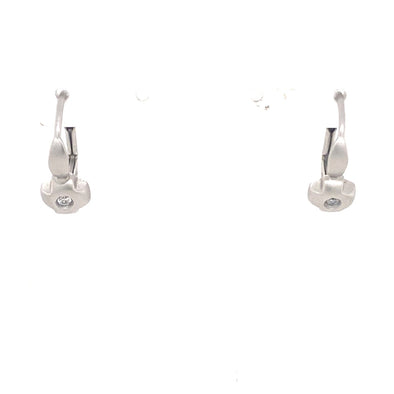 Satin Finish Drop Earrings with Cubic Zirconia Detail - 14kt White Gold