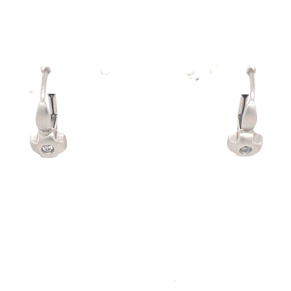 Satin Finish Drop Earrings with Cubic Zirconia Detail - 14kt White Gold