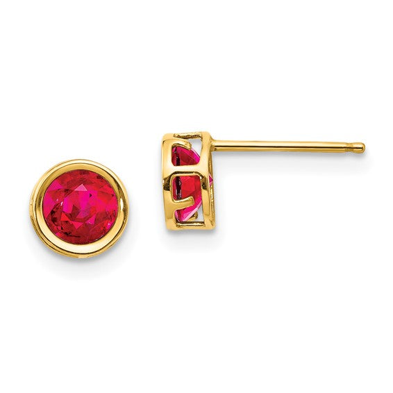 Round Bezel Set Ruby Stud Earrings