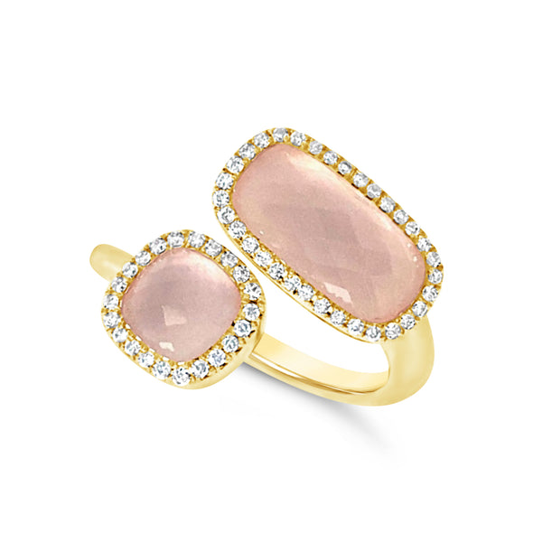 Pink Quartz and Diamond Bypass Design Ring