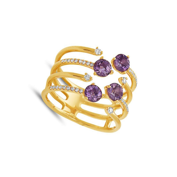 Amethyst and Diamond Accented Open Four Row Ring