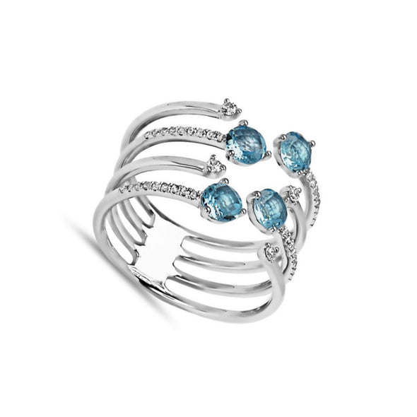 Blue Topaz and Diamond Accented Open Four Row Ring