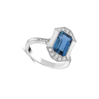 London Blue Topaz and Vintage Style Diamond Accented Halo Ring