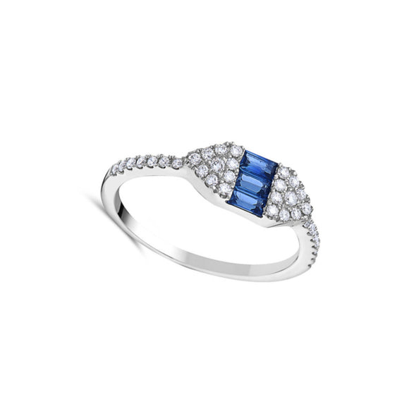 Baguette Sapphire and Diamond Triangle Design Ring