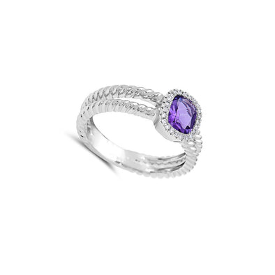 Amethyst and Diamond Halo Rope Detail Ring
