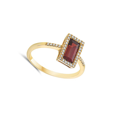 Baguette Garnet and Diamond Halo Ring