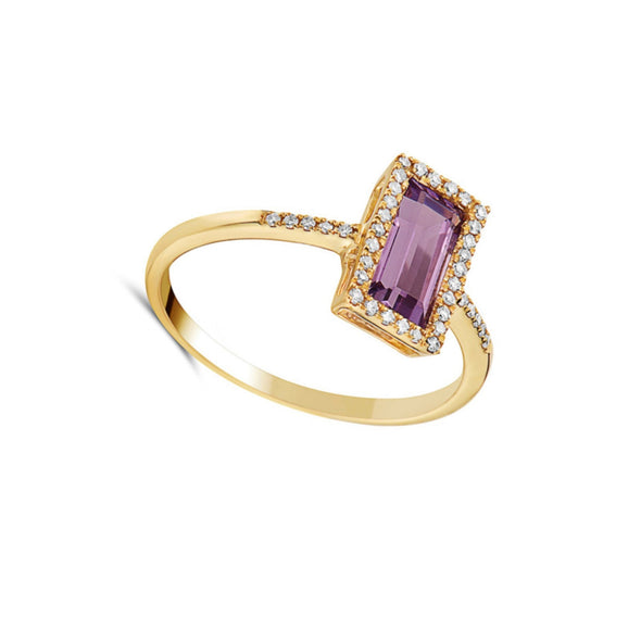 Baguette Amethyst and Diamond Halo Ring