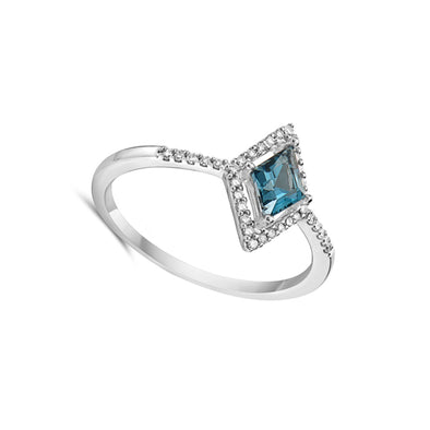 Contemporary Design Blue Topaz and Diamond Halo Ring