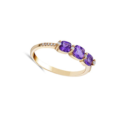 Triple Amethyst and Diamond Accented Ring