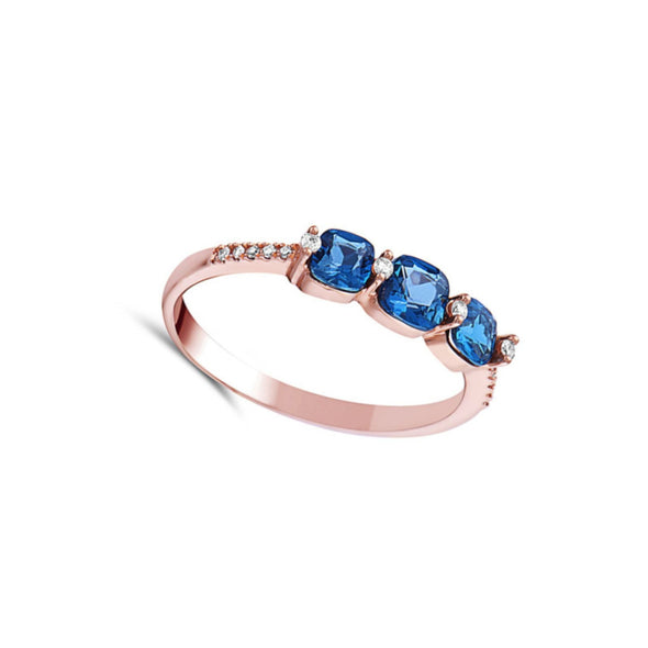 Triple London Blue Topaz and Diamond Accented Ring