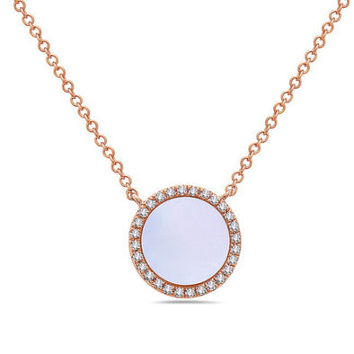 Mother of Pearl and Diamond Halo Disc Style Pendant