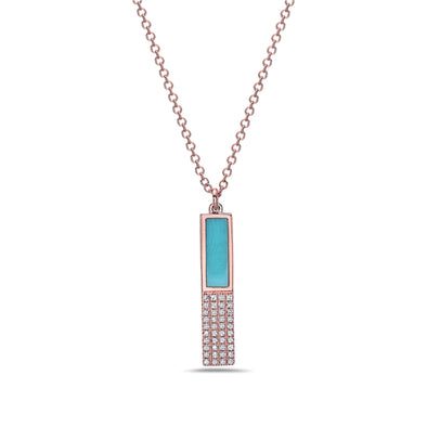 Turquoise and Diamond Vertical Bar Design Pendant