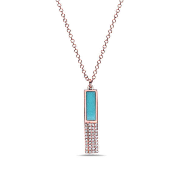 Turquoise and Diamond Vertical Bar Design Pendant