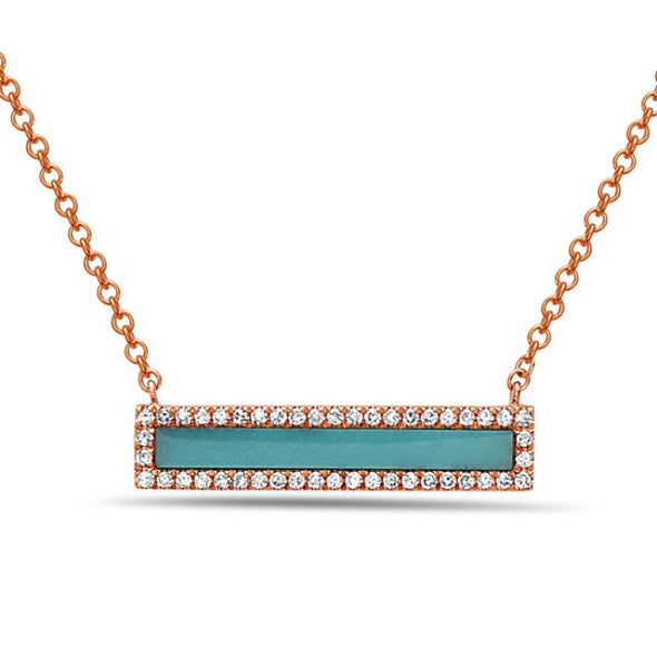 Turquoise and Diamond Halo Horizontal Bar Design Necklace