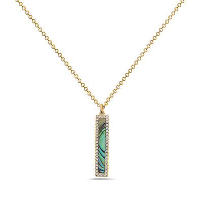 Abalone and Diamond Halo Vertical Bar Pendant
