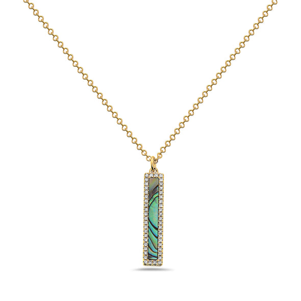 Abalone and Diamond Halo Vertical Bar Pendant