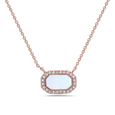 Octagon Shaped Mother of Pearl and Diamond Halo Necklace