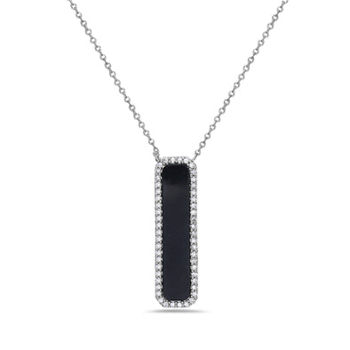Onyx and Diamond Halo Vertical Bar Pendant
