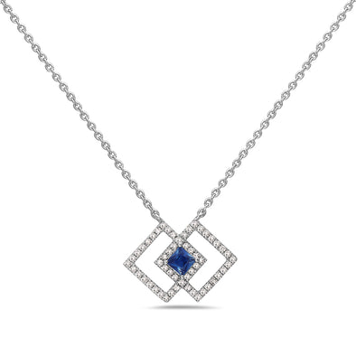 Sapphire and Diamond Interlocking Geometric Design Necklace