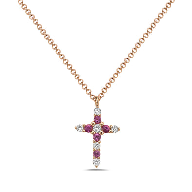 Pink Sapphire and Diamond Cross Pendant