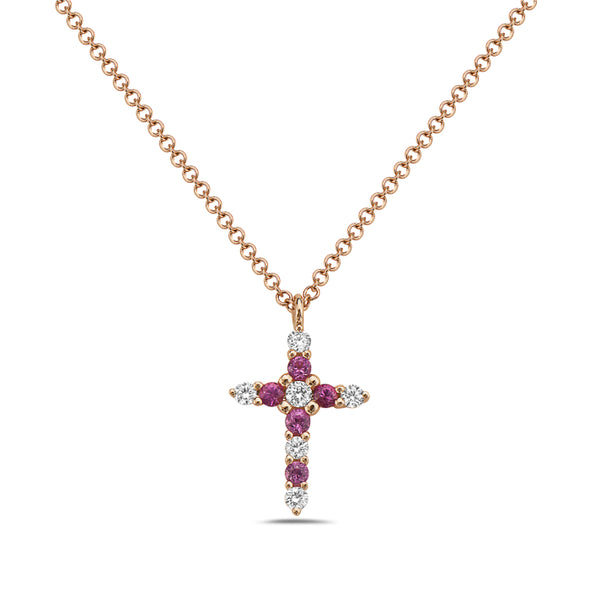 Pink Sapphire and Diamond Cross Pendant