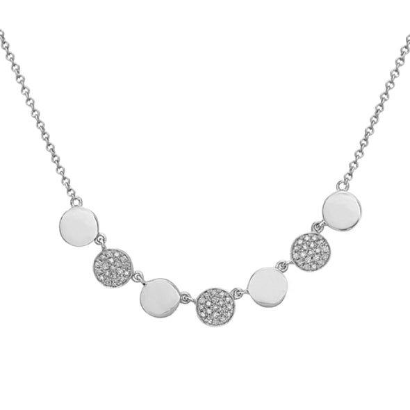 Alternating Diamond and Polished Gold Disc Design Necklace
