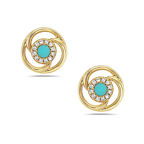 Turquoise and Diamond Halo Swirl Design Stud Earrings