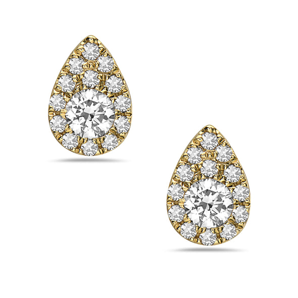 Round Diamond and Diamond Halo Teardrop Shaped Stud Earrings