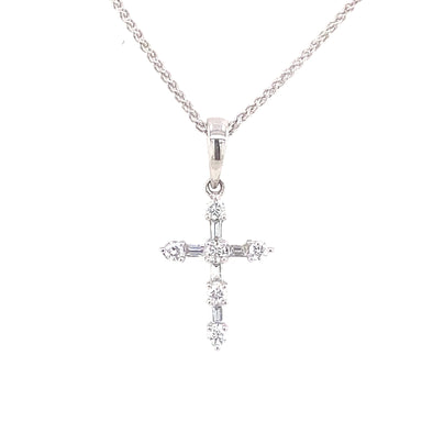 Alternating Baguette and Round Diamond Cross