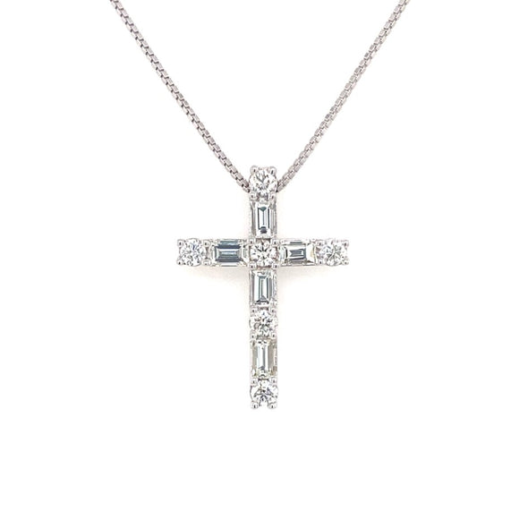 Baguette and Round Diamond Cross Pendant