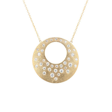 Satin Finish Diamond Accented Open Circle Design Necklace