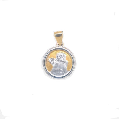 Small Round Angel Medal - 14kt Two-Tone Gold