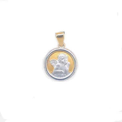 Small Round Angel Medal - 14kt Two-Tone Gold