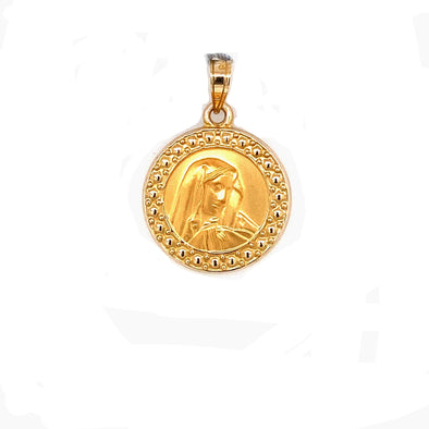 Round Beaded Edge Madonna Medal - 14kt Yellow Gold