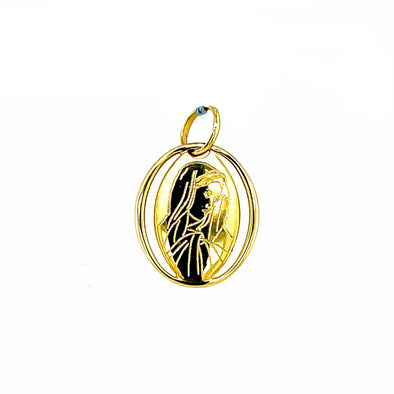 Oval Open Detail Madonna Medal - 14kt Yellow Gold