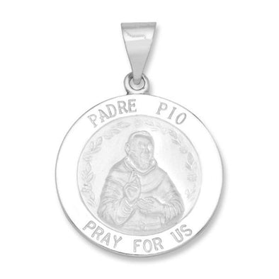 Round Padre Pio Medal - 14kt White Gold