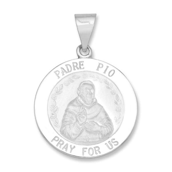 Round Padre Pio Medal - 14kt White Gold