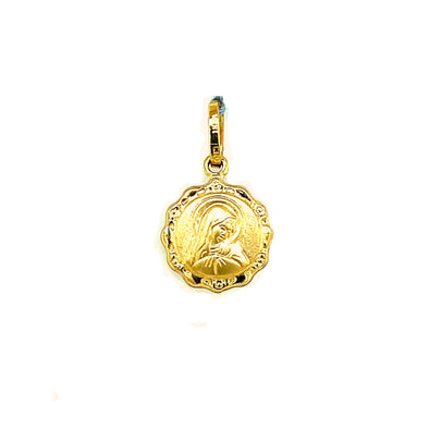 Tapered Edge Round Madonna Medal - 14kt Yellow Gold