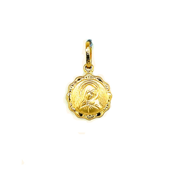 Tapered Edge Round Madonna Medal - 14kt Yellow Gold