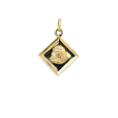 Diamond Shaped Madonna Medal - 14kt Yellow Gold
