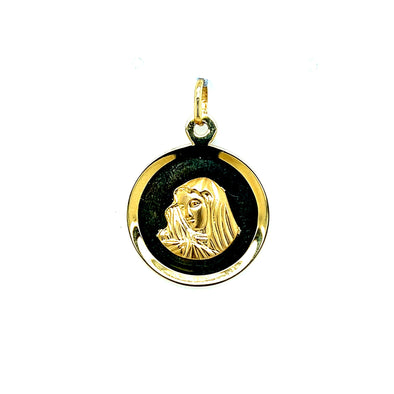 Large Round Madonna Medal - 14kt Yellow Gold
